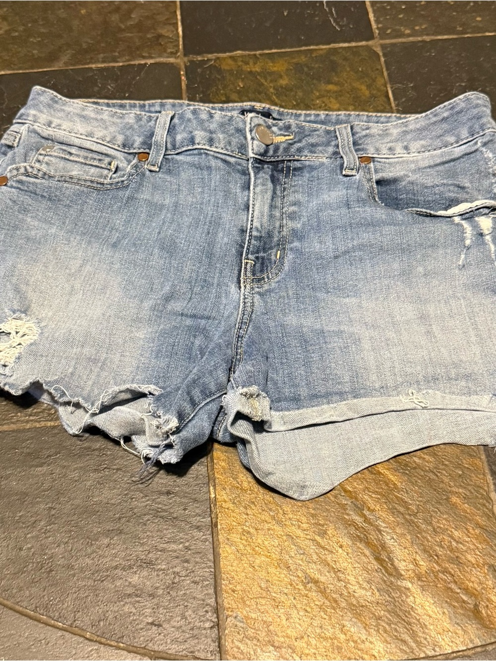 Level 99 Light Wash Distressed Denim Shorts